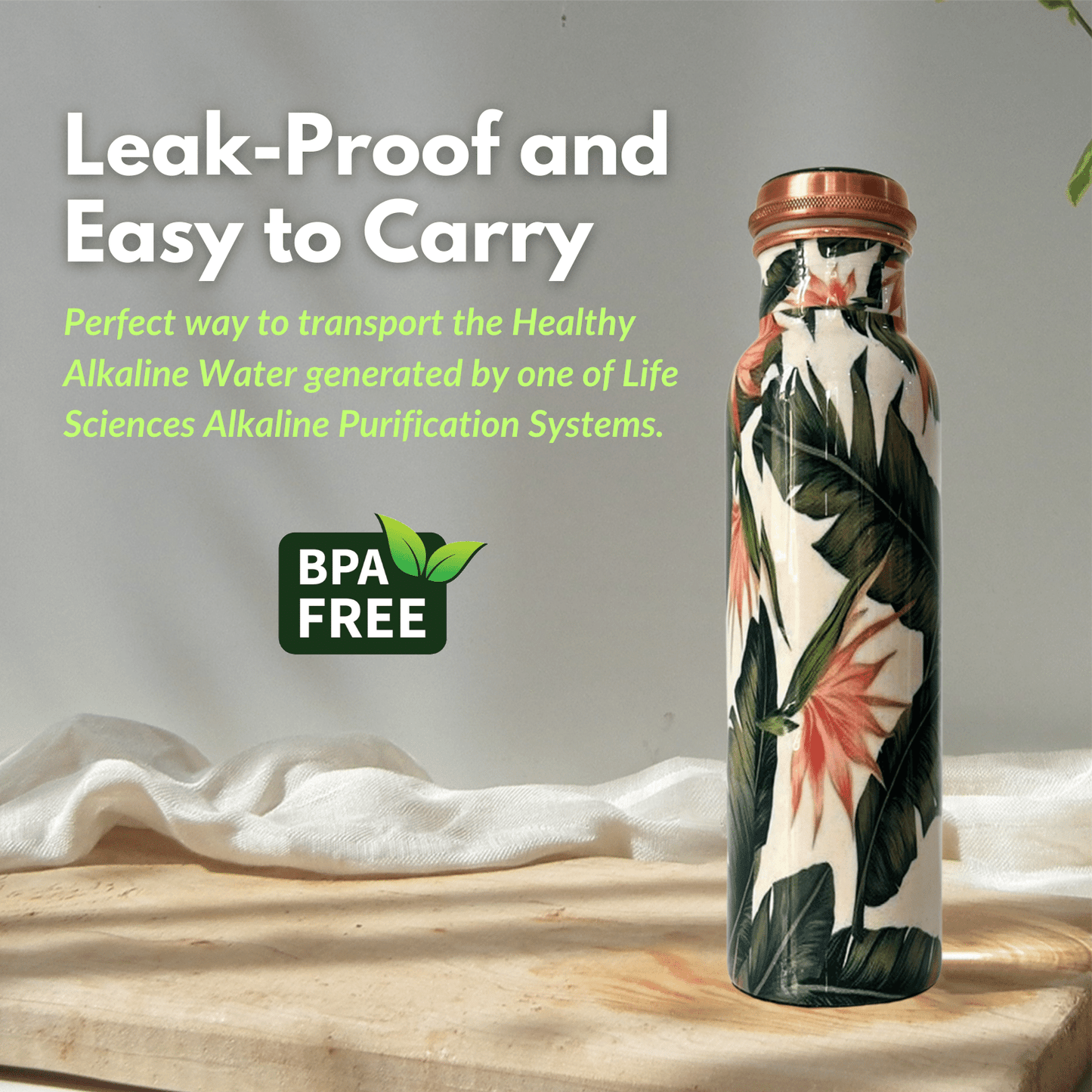 950mL Pure Copper Bottle - Flowers Design