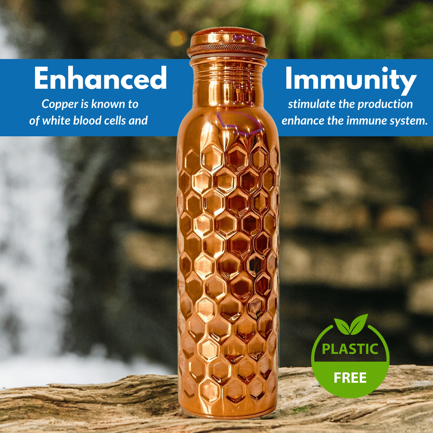 950mL Pure Copper Bottle - Pounded Drops Design