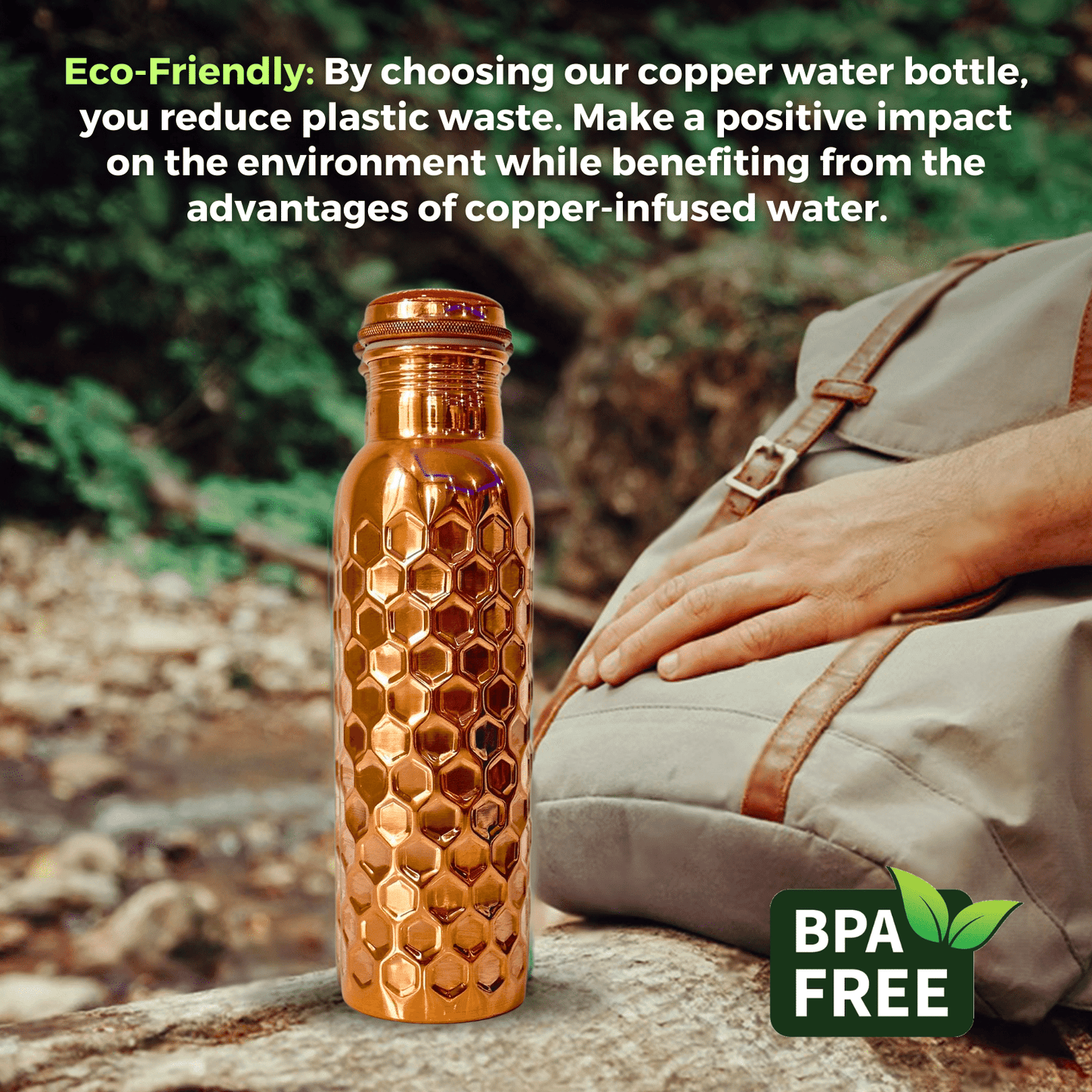 950mL Pure Copper Bottle - Pounded Drops Design