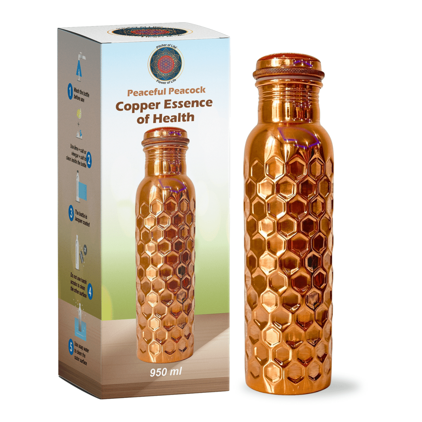 950mL Pure Copper Bottle - Pounded Drops Design