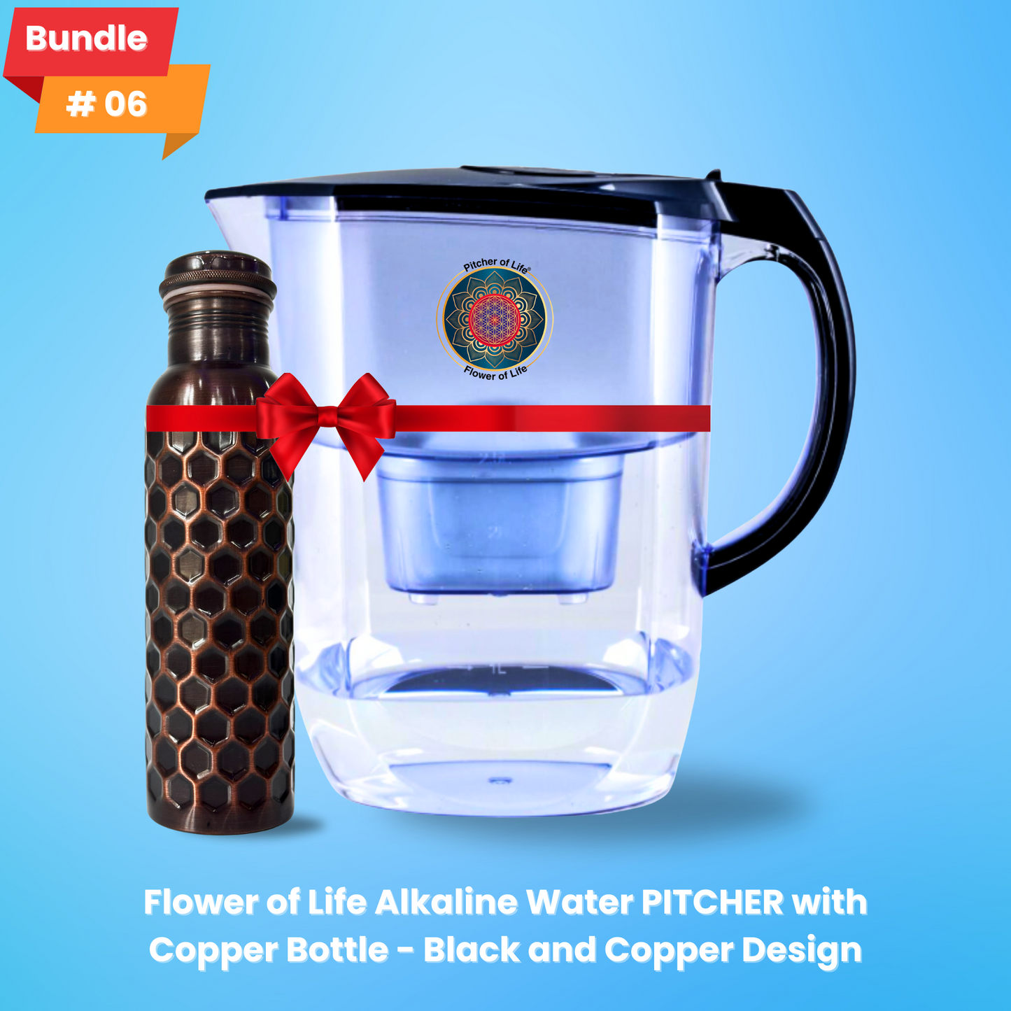 Flower of Life Alkaline Water PITCHER with Copper Bottle