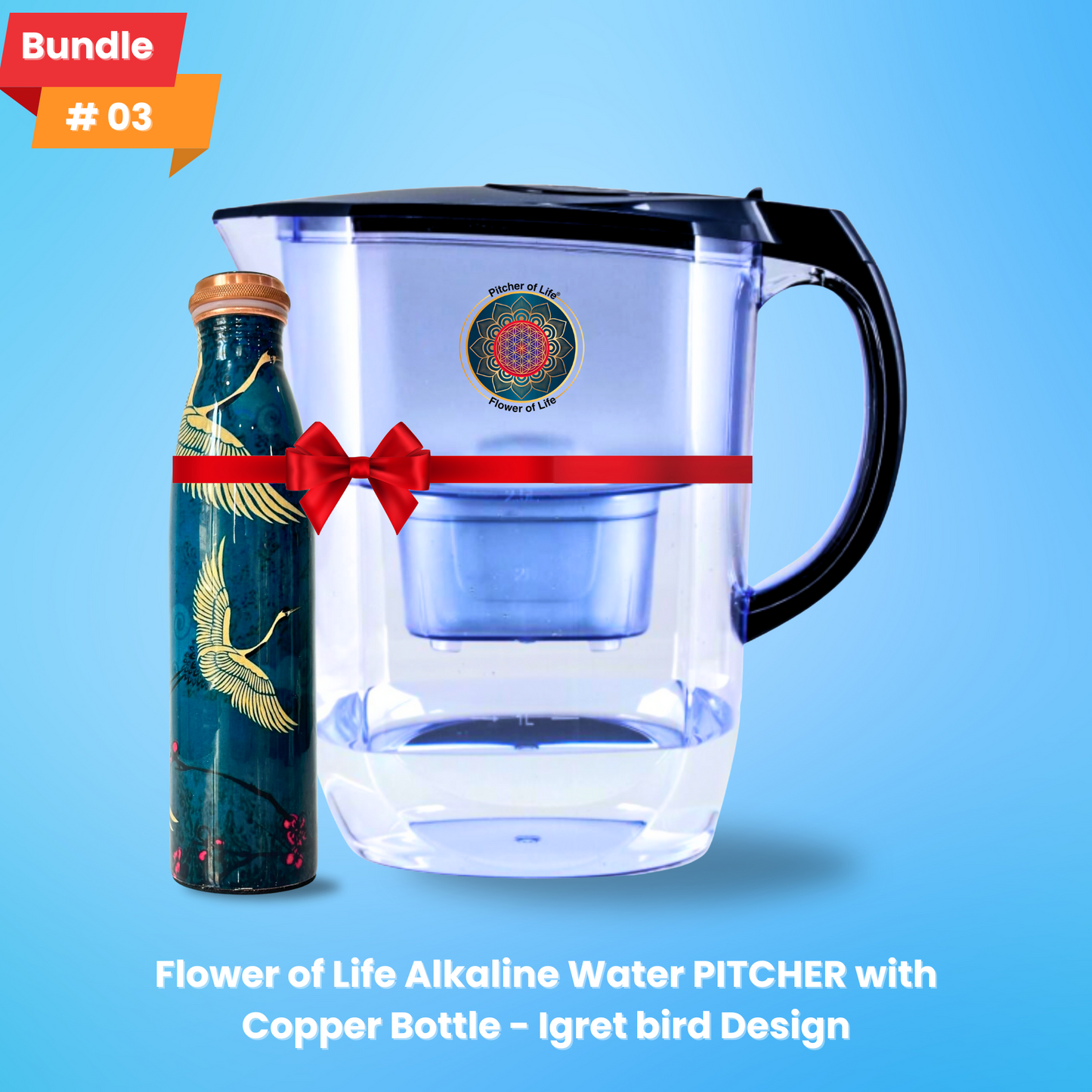 Flower of Life Alkaline Water PITCHER with Copper Bottle