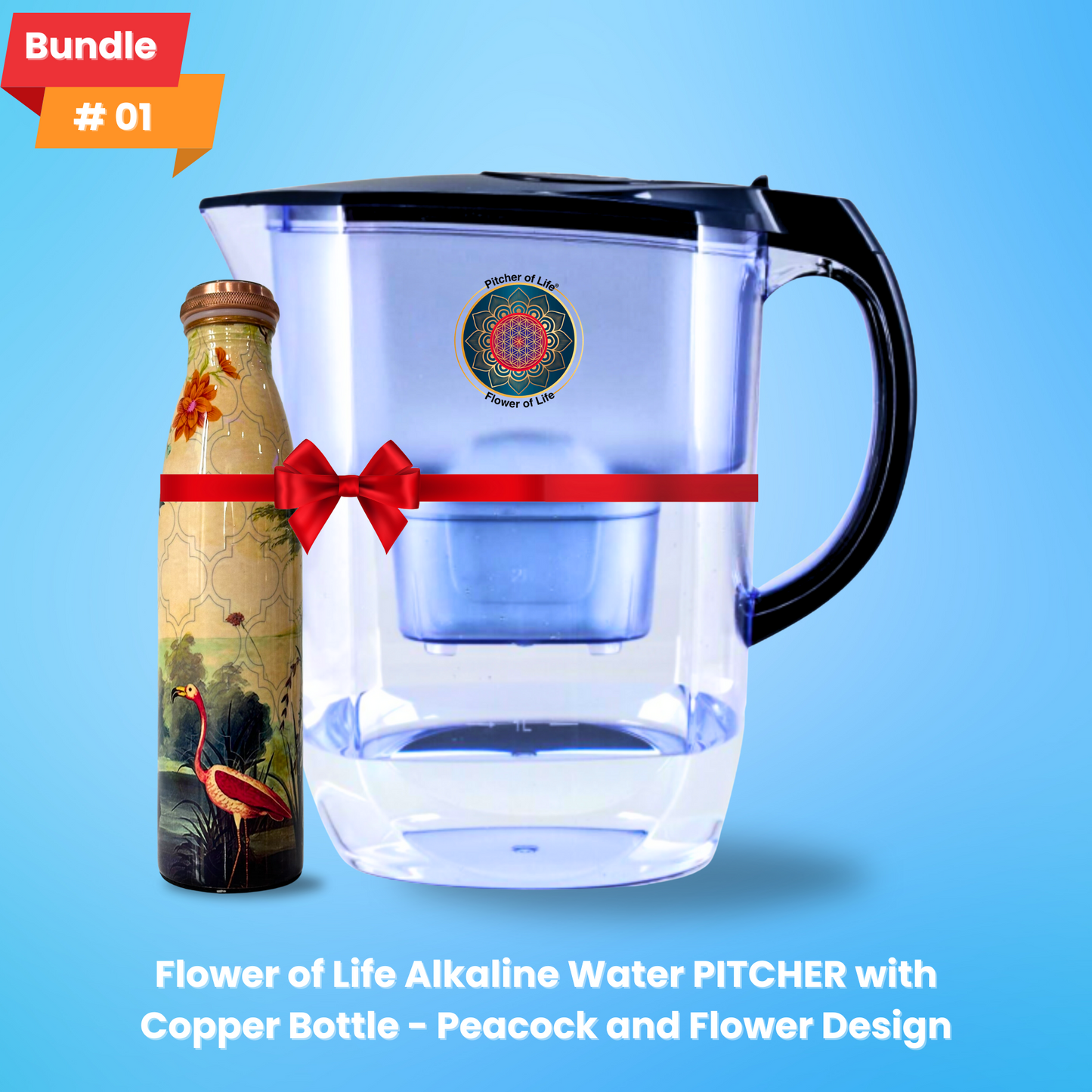 Flower of Life Alkaline Water PITCHER with Copper Bottle