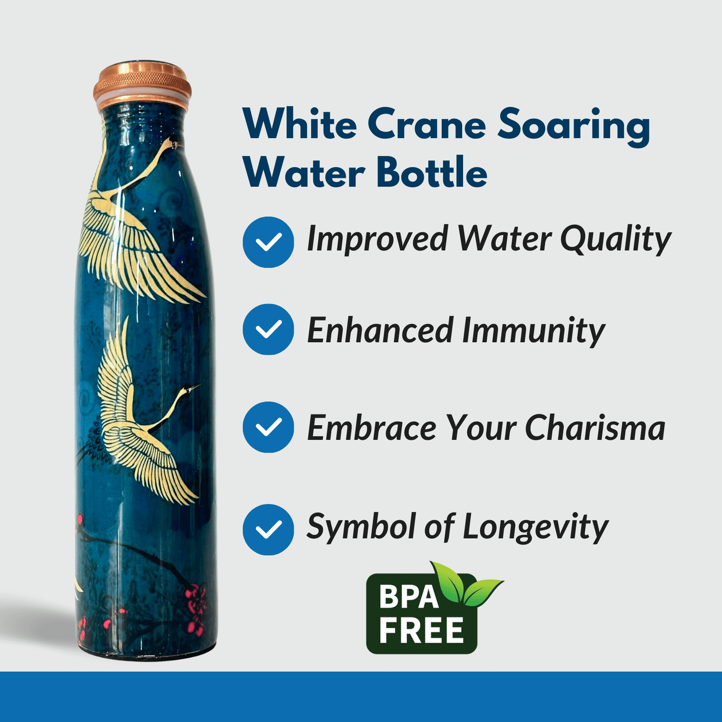 950mL Pure Copper Bottle - Igrets White Bird Design