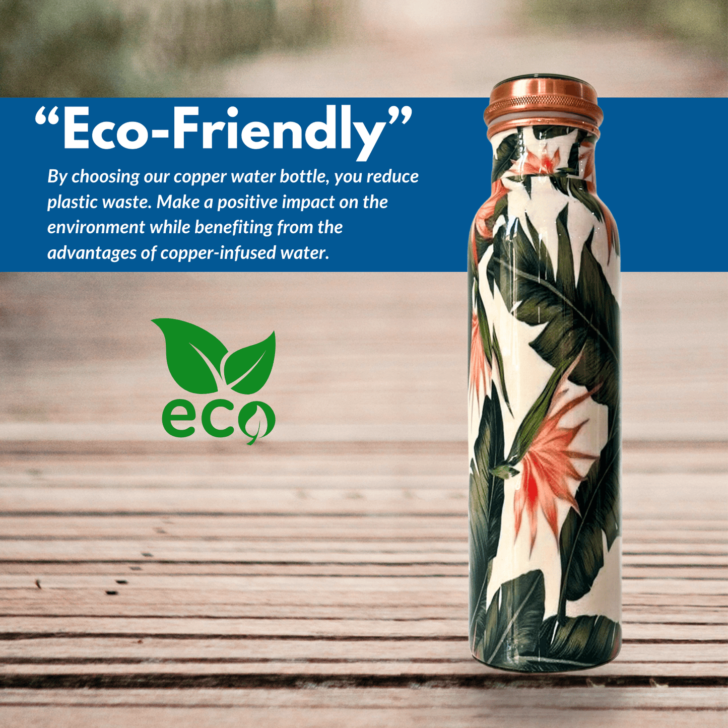950mL Pure Copper Bottle - Flowers Design