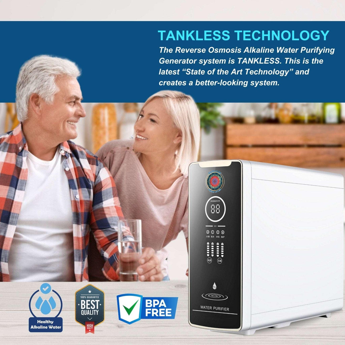 Life Sciences Reverse Osmosis Alkaline Water Purifying Generator - Under Counter. Include Free Bonus Life Borosilicate Glass Water Pitcher with Infuser