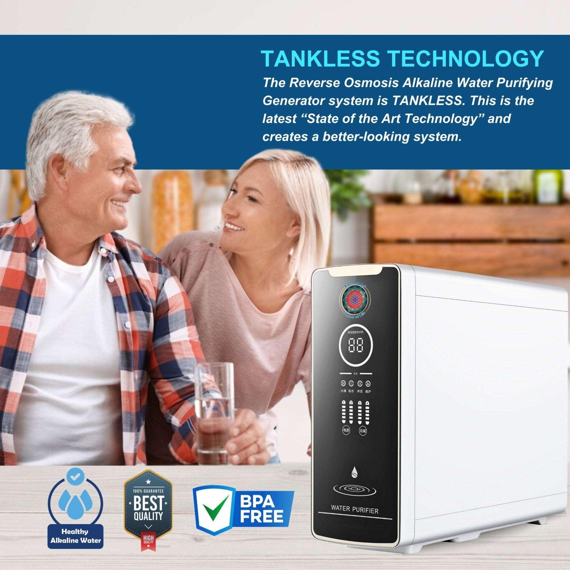 Life Sciences Reverse Osmosis Alkaline Water Purifying Generator - Under Counter. Include Free Bonus Life Borosilicate Glass Water Pitcher with Infuser