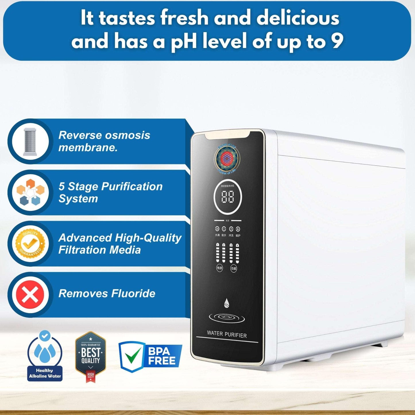 Life Sciences Reverse Osmosis Alkaline Water Purifying Generator - Under Counter. Include Free Bonus Life Borosilicate Glass Water Pitcher with Infuser