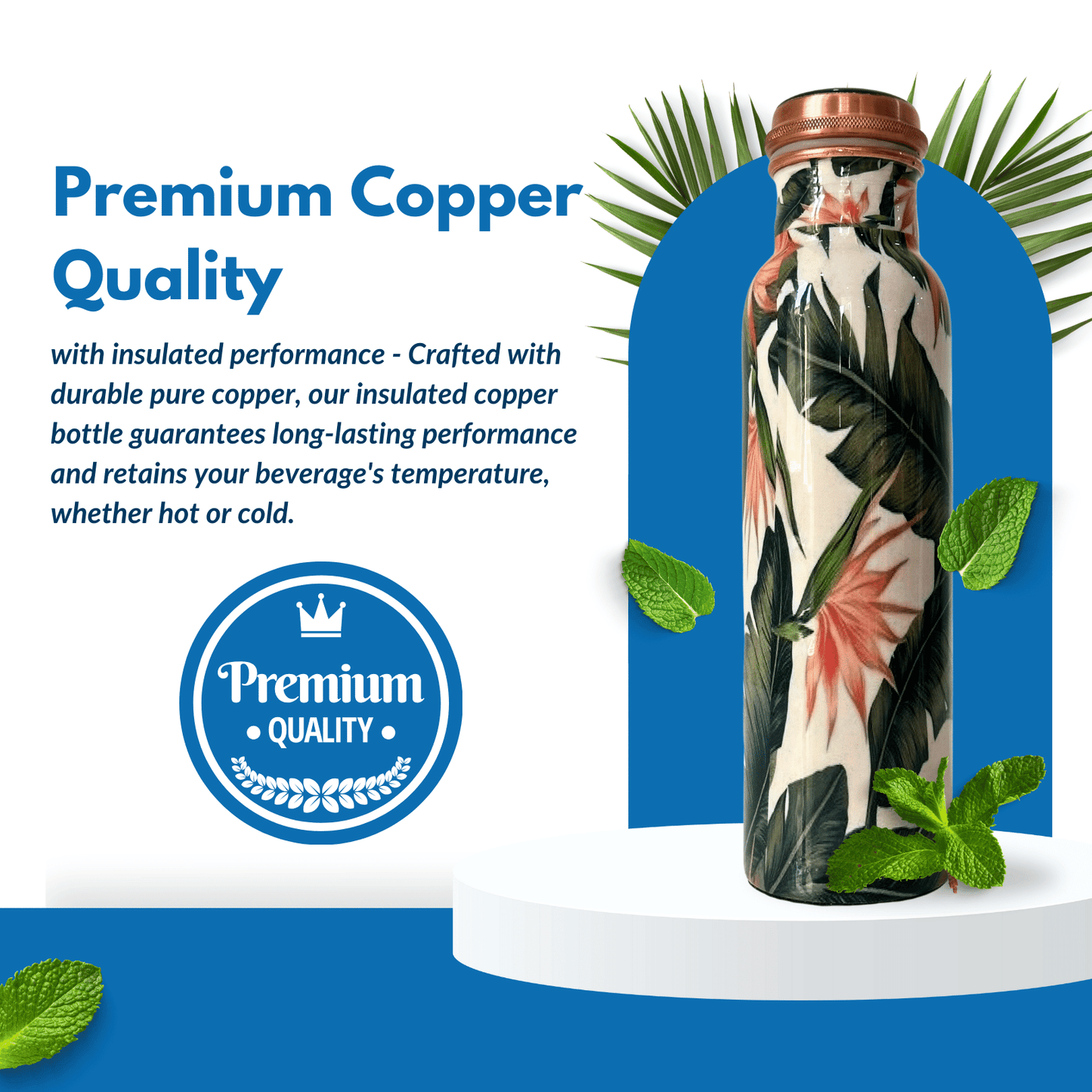 950mL Pure Copper Bottle - Flowers Design