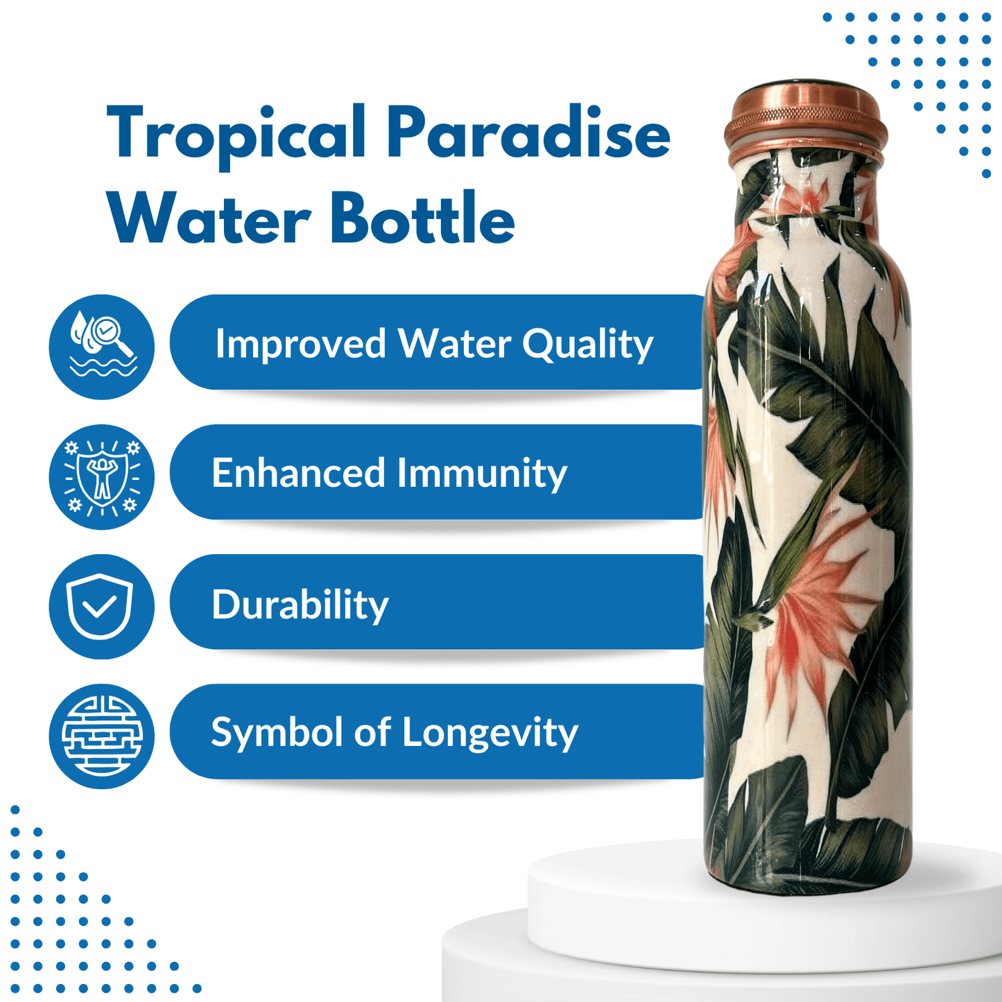 950mL Pure Copper Bottle - Flowers Design