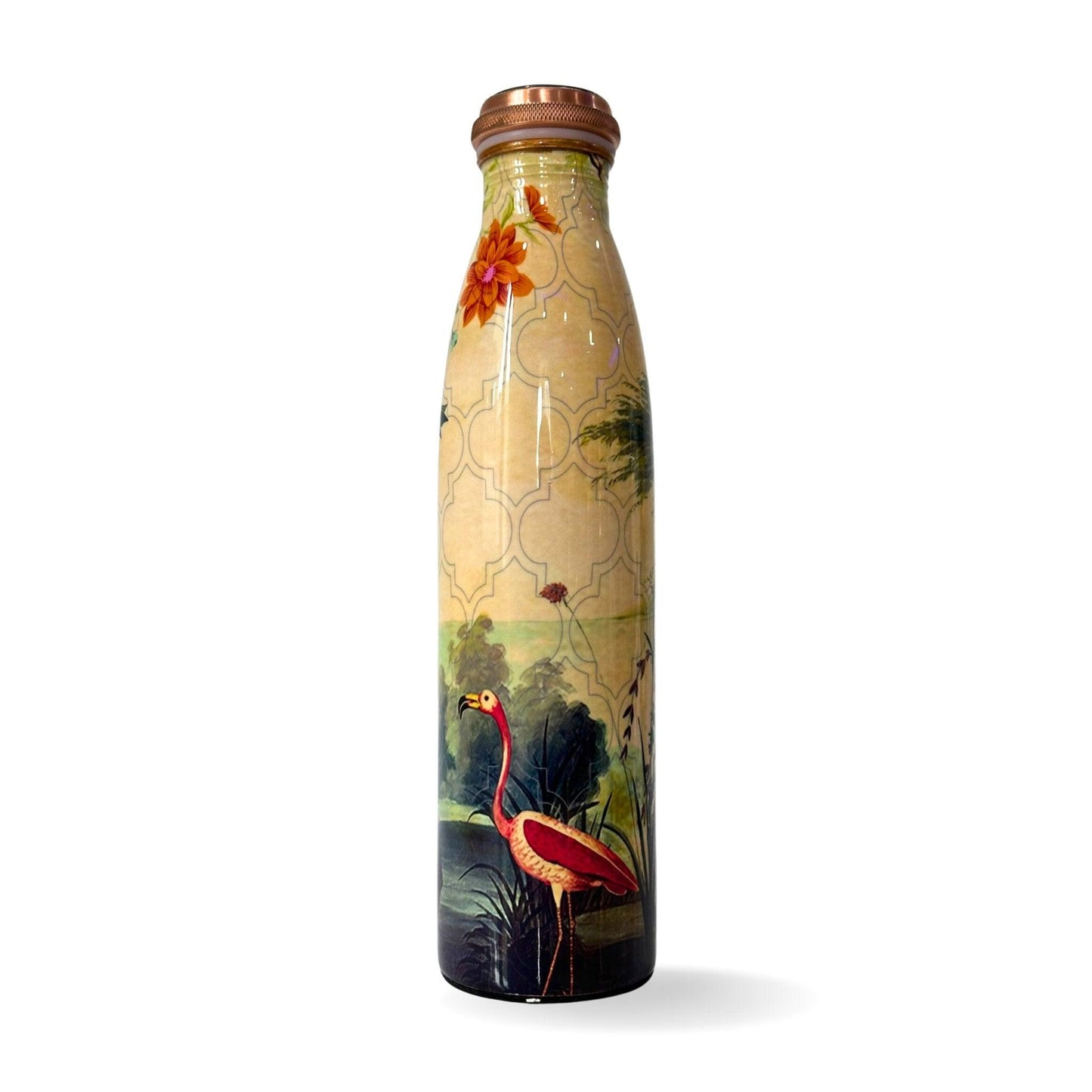 Peacock and Flower Design copper bottle