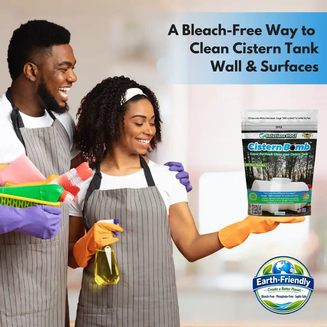 A Bleach-Free Way to Clean Cistern Tank Wall & Surfaces,' with an Earth-Friendly badge at the bottom right.