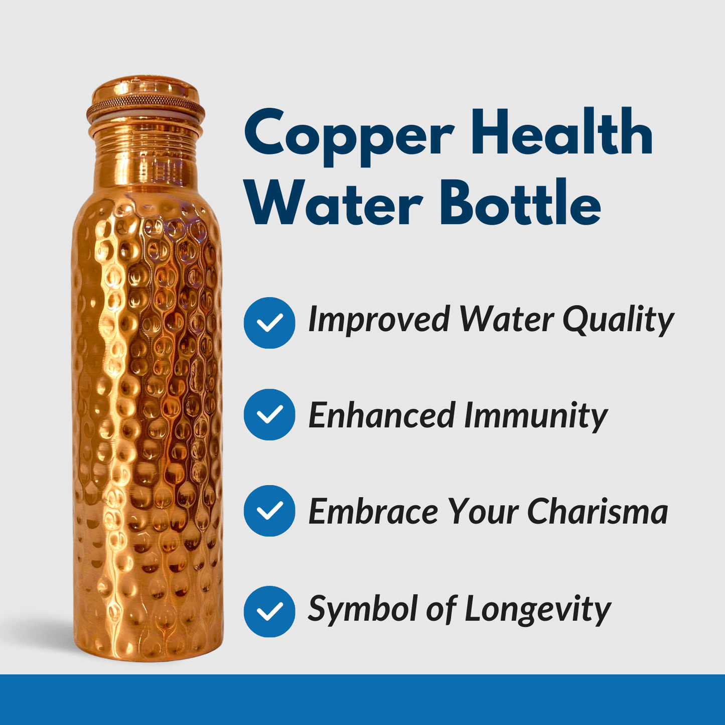 950mL Pure Copper Bottle - Pounded Design