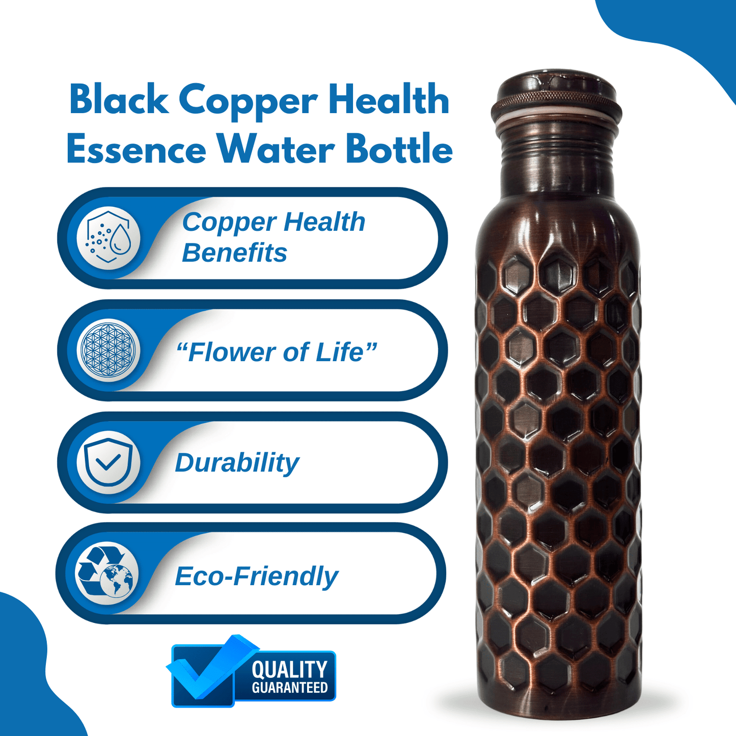 950ml Pure Copper Bottle - Black and Copper Color