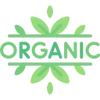 Green 'ORGANIC' label with a leaf design on a white background